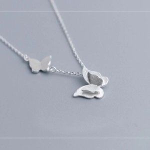 NEW 925 Sterling Silver Double Butterfly Necklace